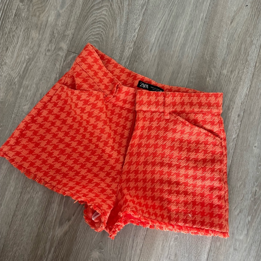 Zara orange plaid shorts